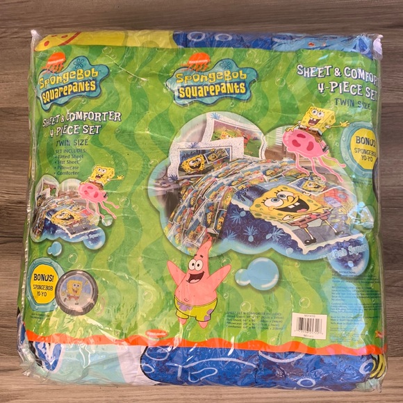 SpongeBob SquarePants Sheet & Comforter Set Twin Nickelodeon Sponge Bob 2002 New - Picture 1 of 10